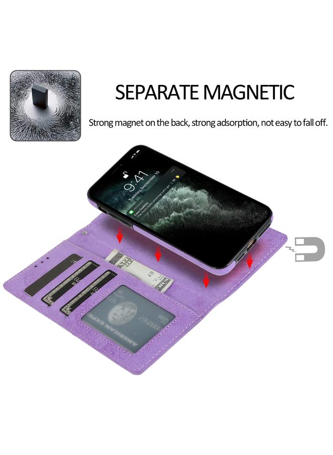 زبون جراب لهاتف iPhone 13 Pro Max Retro 2 في 1 قابل للفصل مغناطيسي أفقي قابل للطي مصنوع من مادة TPU + جراب جلدي من مادة البولي يوريثان مع حامل وفتحات للبطاقات وإطار للصور ومحفظة - Image 5