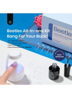 beetles Gel Polish Beetles Gel Nail Kit Almond-500Pcs Gel Nail Kit Easy Nail Extension Set Short Almond Shape 5 In 1 Nail Glue Gel Extension Nail Kit Uv Led Lamp Acrylic False Nail Tips Kit DIY Nails Art Gifts for Women  - Image 2