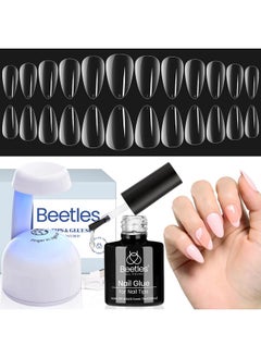 beetles Gel Polish Beetles Gel Nail Kit Almond-500Pcs Gel Nail Kit Easy Nail Extension Set Short Almond Shape 5 In 1 Nail Glue Gel Extension Nail Kit Uv Led Lamp Acrylic False Nail Tips Kit DIY Nails Art Gifts for Women  - Image 1