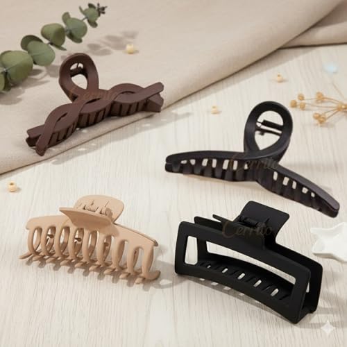 Cerrito Hair Claw Clips for Women Girls – 4 Pcs Large Strong Hold Clamps for Thick Thin Hair, Matte Nonslip, Neutral Claw, Styling Hair Clutcher, Hair Accessories, Ponytail Holder, Multicolor - Image 1