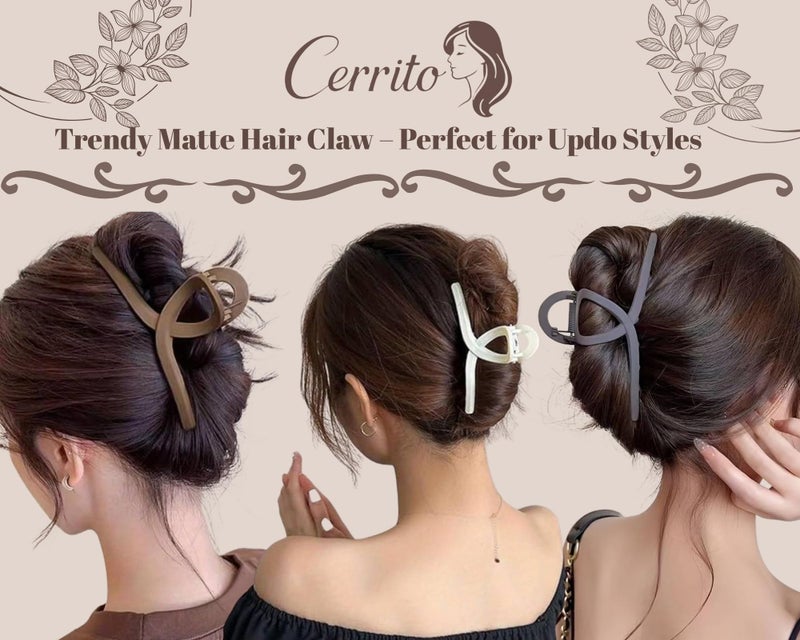 Cerrito Hair Claw Clips for Women Girls – 4 Pcs Large Strong Hold Clamps for Thick Thin Hair, Matte Nonslip, Neutral Claw, Styling Hair Clutcher, Hair Accessories, Ponytail Holder, Multicolor - Image 3