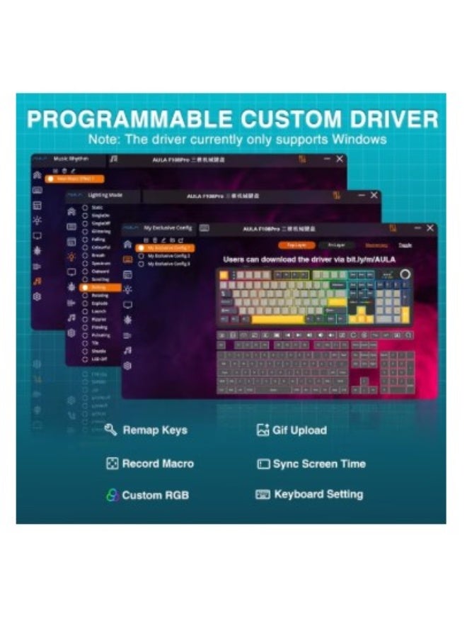 AULA F108 PRO - Wireless Mechanical Keyboard with Screen & Knob, Full Size Keyboard with 8000mAh Battery, Pre-lubed Reaper Switch, Side Printed PBT Keycaps, RGB Backlit Hot Swappable Custom Gaming Keyboards - Image 3
