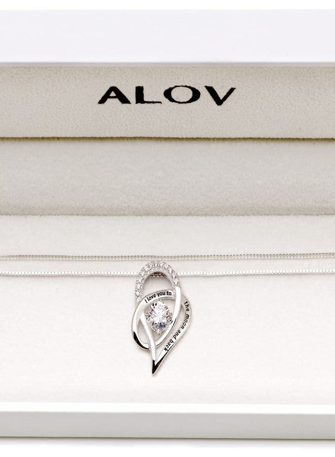 ALOV Jewelry Sterling Silver "I Love You To The Moon and Back" Love Heart Cubic Zirconia Pendant Necklace - Image 4
