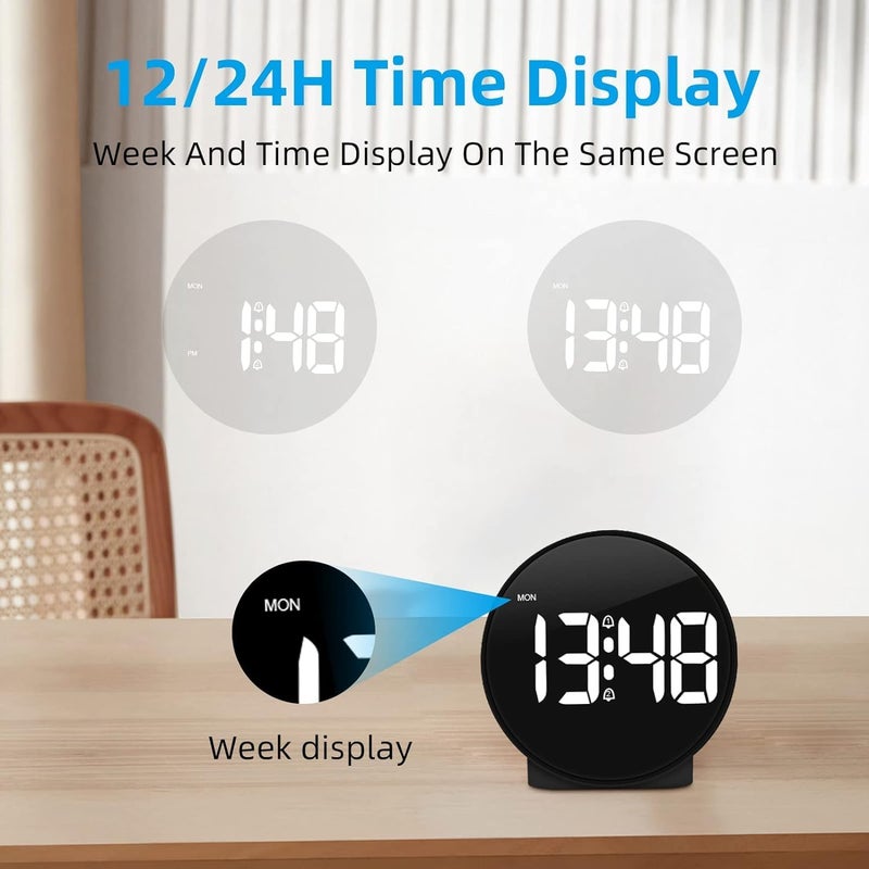 waqif Alarm Clock Digital Alarm Clocks for Bedrooms Heavy Sleepers LED Small Bedside Desk Alarm Clock with Adjustable Brightness Dimmer Wood Grain Clock with USB Charge Black - Image 4