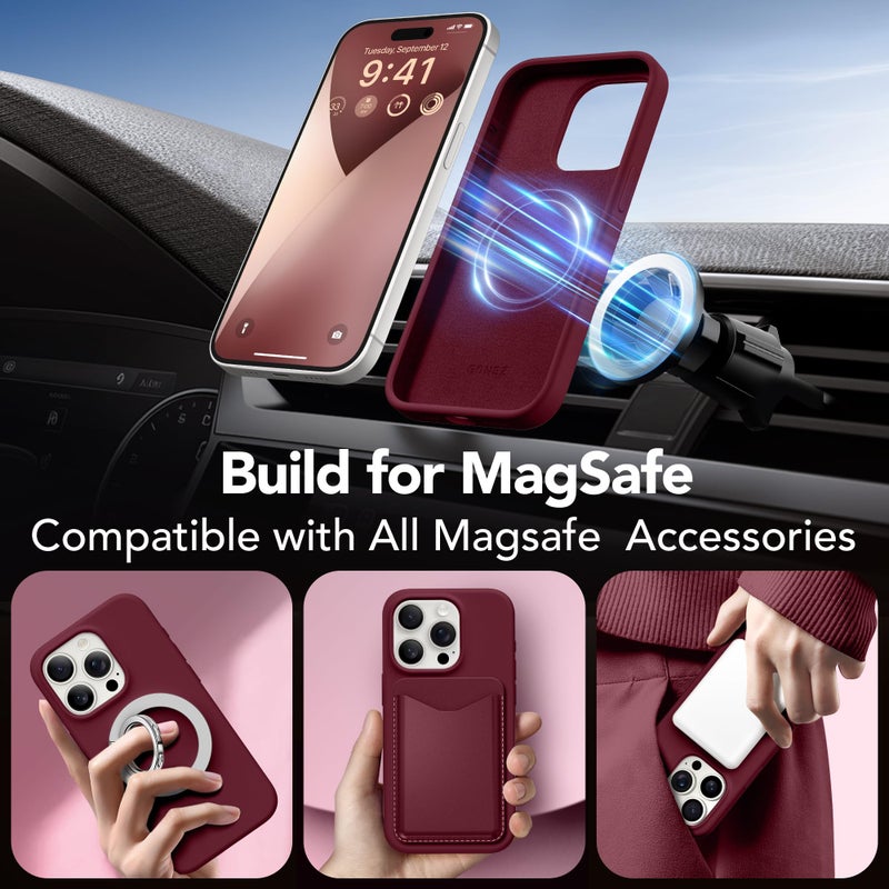 GONEZ for iPhone 15 Pro Max Case Silicone, Compatible with Magsafe, Camera Protector + Screen Protector, Soft Anti-Scratch Microfiber Lining, Liquid Silicone Shockproof Phone Cover, Maroon - Image 4