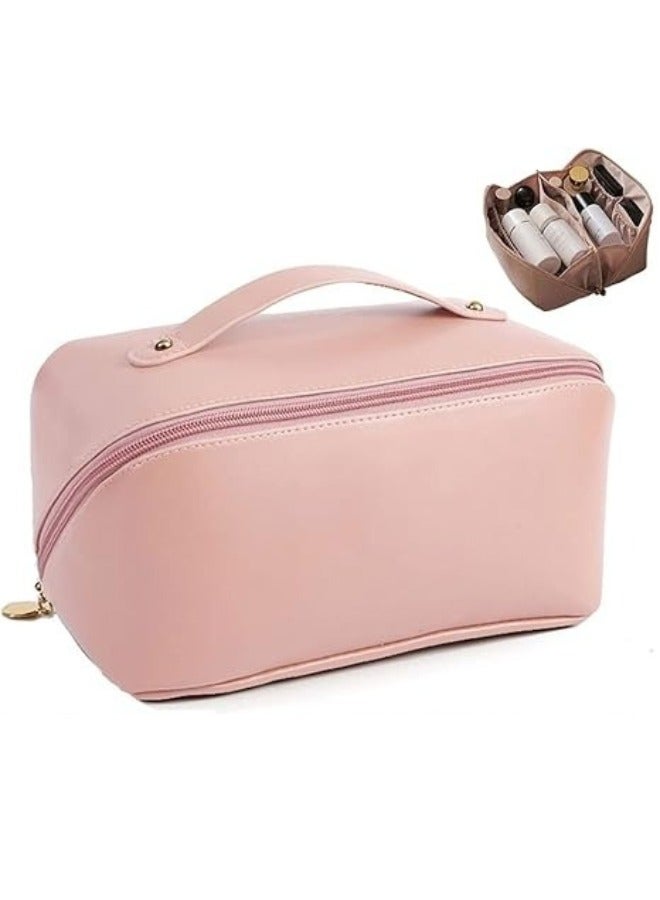 ١قطعه حقيبة مكياج تخزين متعددة الوظائف من جلد البولي يوريثان (وردى) - Image 1