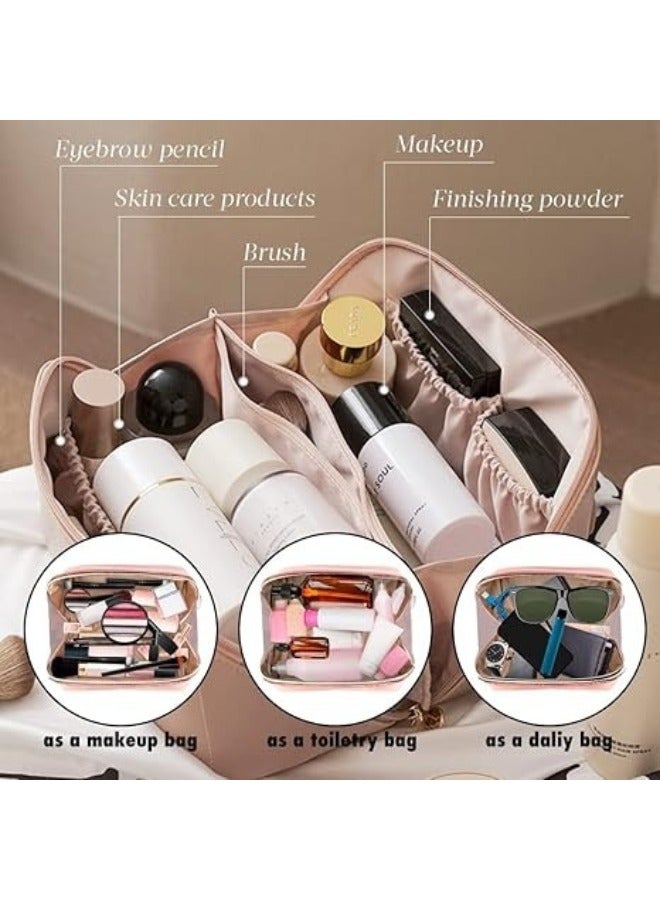 ١قطعه حقيبة مكياج تخزين متعددة الوظائف من جلد البولي يوريثان (وردى) - Image 2