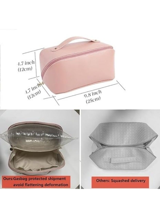 ١قطعه حقيبة مكياج تخزين متعددة الوظائف من جلد البولي يوريثان (وردى) - Image 3