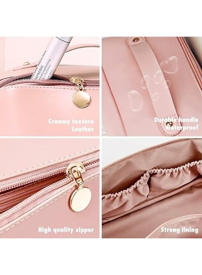 ١قطعه حقيبة مكياج تخزين متعددة الوظائف من جلد البولي يوريثان (وردى) - Image 4