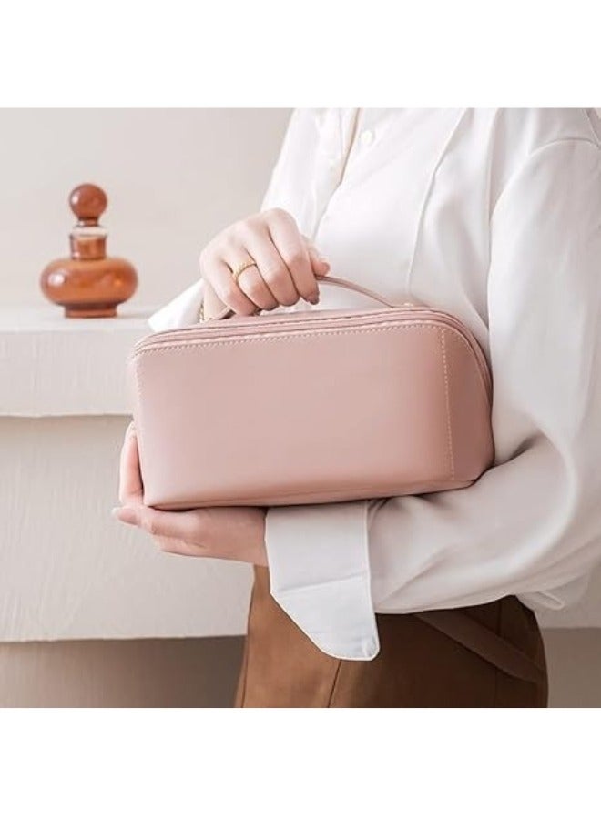 ١قطعه حقيبة مكياج تخزين متعددة الوظائف من جلد البولي يوريثان (وردى) - Image 5