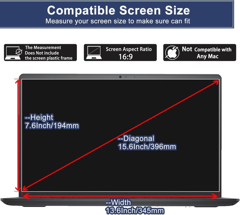 TELTREK ScreenGuard Compatible With Laptops With 15.6" Inch Diagonal With 16:9, HP15/15s/Victus/Pavilion/EY/FQ/GR/Omen/Zbook Studio G7/Envy X360 /Probook/Elitebook/Omen Size : 345 mm X 194 mm - Image 2
