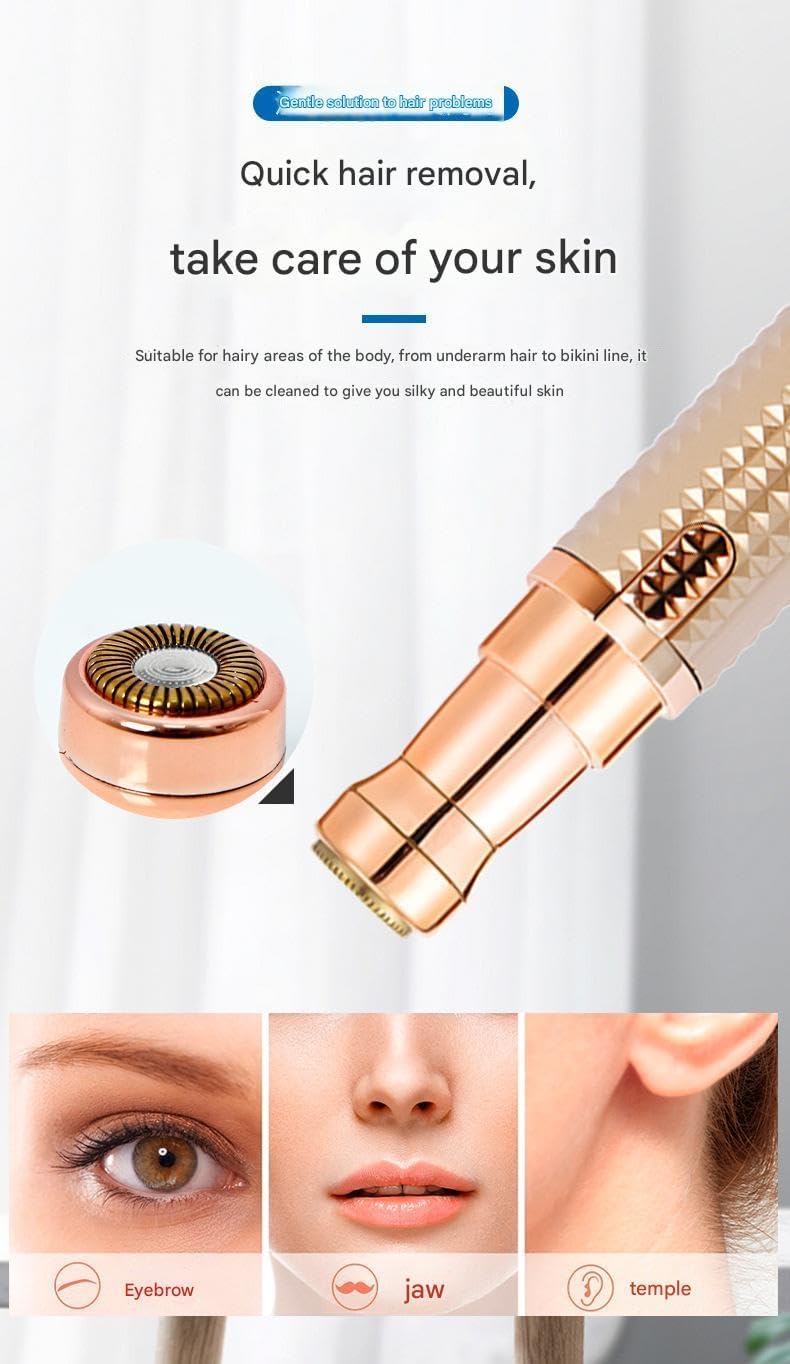 larrito Eyebrow Trimmer for Women, 2 in 1 Rechargeable Facial Hair Remover with Replaceable Heads, Professional Painless Personal Hair Removal Eyebrow (GOLD ROUND TRIMMER) - Image 4