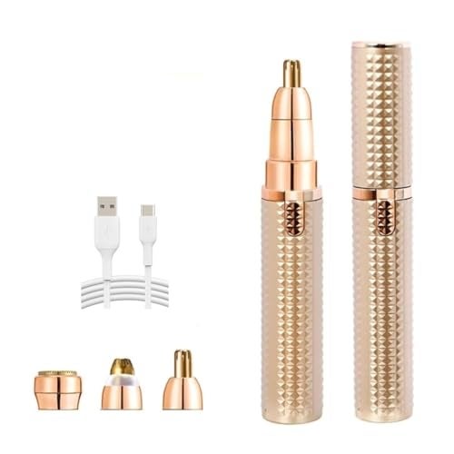 larrito Eyebrow Trimmer for Women, 2 in 1 Rechargeable Facial Hair Remover with Replaceable Heads, Professional Painless Personal Hair Removal Eyebrow (GOLD ROUND TRIMMER) - Image 1