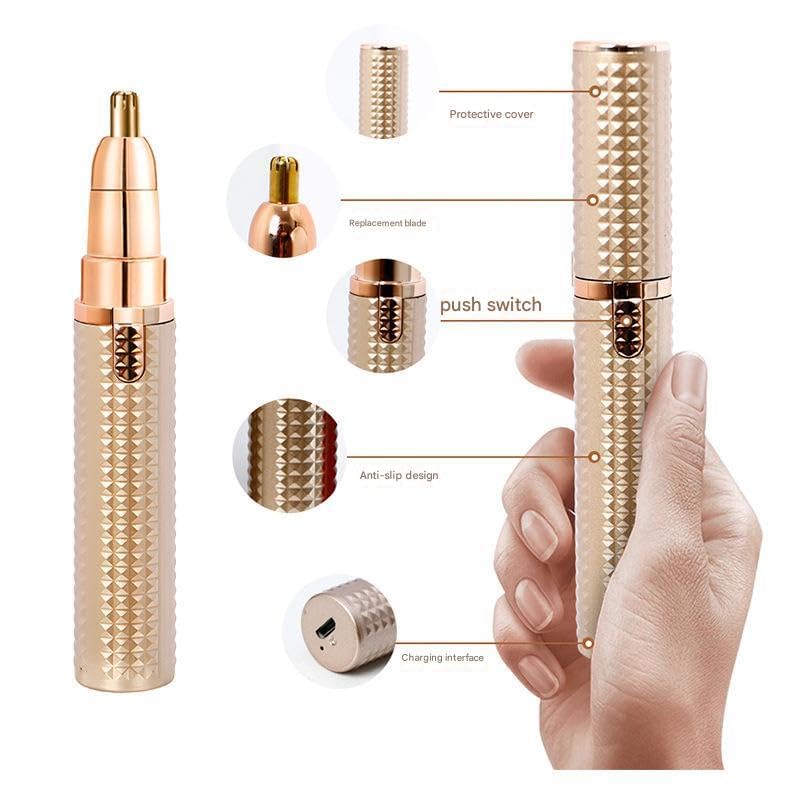 larrito Eyebrow Trimmer for Women, 2 in 1 Rechargeable Facial Hair Remover with Replaceable Heads, Professional Painless Personal Hair Removal Eyebrow (GOLD ROUND TRIMMER) - Image 3