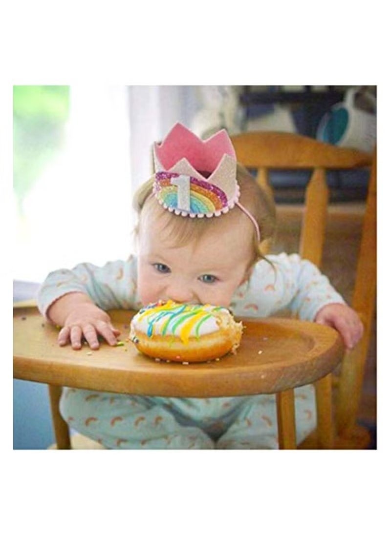 Beauenty - Rainbow Crown Hat Pink Birthday Party Crown Headband Glitter Crown for Baby Girl’s First Birthday, Cute Mini Hat - Image 1