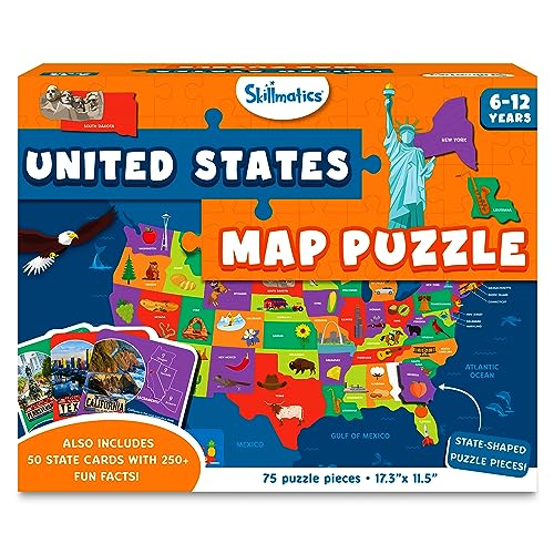 Skillmatics United States Map Puzzle - 75 Piece Jigsaw Puzzle, Educational Toy, Geography for Kids, 250+ Facts About The States of America, Gifts for Boys & Girls Ages 6 to 12 - Image 1