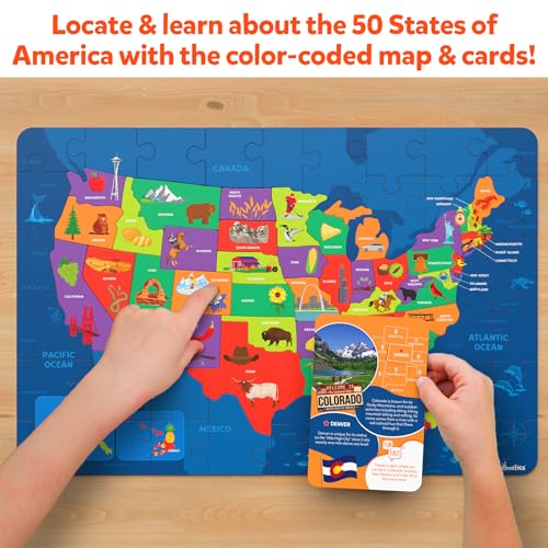 Skillmatics United States Map Puzzle - 75 Piece Jigsaw Puzzle, Educational Toy, Geography for Kids, 250+ Facts About The States of America, Gifts for Boys & Girls Ages 6 to 12 - Image 4