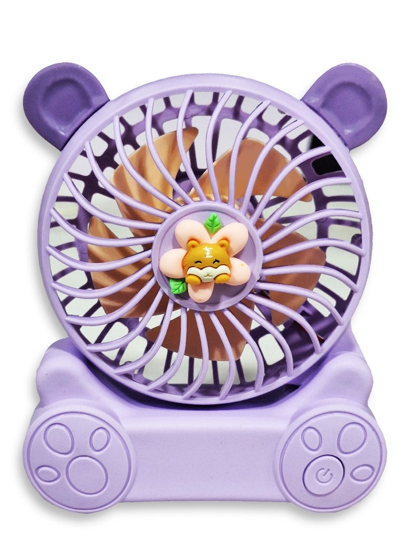 Handheld Fan, Cute Cartoon Portable Fan, 2 Speeds, Rechargeable Battery via USB Cable for Easy Use Anywhere, Small and Lightweight Design Perfect for Carrying in Bag or on Desk, Safe Materials and Attractive Design for Kids and Adults, One side Movable Head with Base to Fix Fan on Table, Great Summer Gift  - Image 1