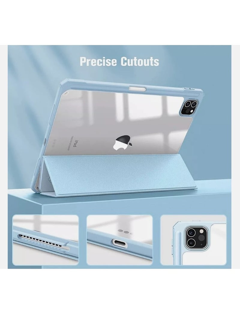 EVO Hybrid Slim Case for iPad Pro 11-inch M4 (2024), Trifold Standing Shockproof Protective Cover with Clear Transparent Back Shell Built-in Pencil Holder for iPad Pro 11" 2024,Skyblue  - Image 5