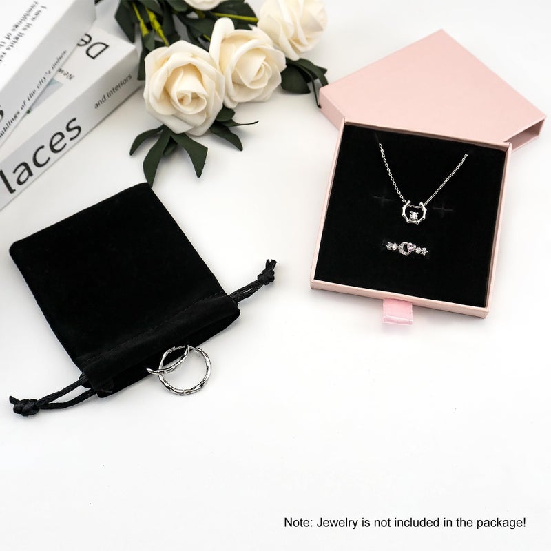 Quacc Small Jewelry Gift Box and Velvet Bag, Necklace Bracelet Earring Cardboard Organizer Square Jewellery Gift Box Pendent Storage Case for Birthday Xmas Christmas Wrapping (Pink) - Image 3