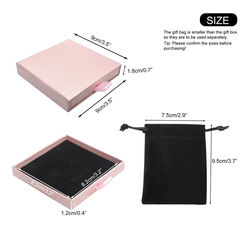 Quacc Small Jewelry Gift Box and Velvet Bag, Necklace Bracelet Earring Cardboard Organizer Square Jewellery Gift Box Pendent Storage Case for Birthday Xmas Christmas Wrapping (Pink) - Image 2