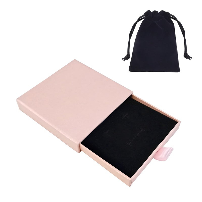 Quacc Small Jewelry Gift Box and Velvet Bag, Necklace Bracelet Earring Cardboard Organizer Square Jewellery Gift Box Pendent Storage Case for Birthday Xmas Christmas Wrapping (Pink) - Image 1