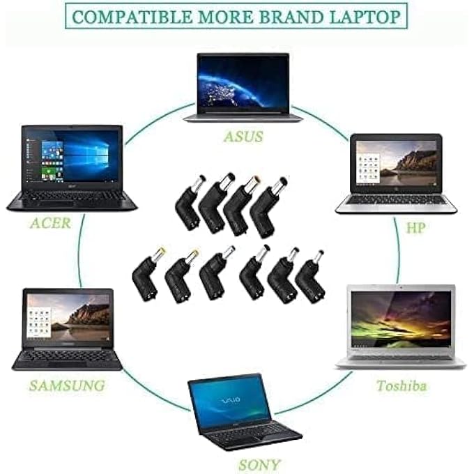 rayihni شاحن لابتوب بريتكزر 90 واط، 15 فولت-20 فولت مزود طاقة مع 10 موصلات، متوافق مع محول 65 واط 45 واط لأجهزة آيسر كروم بوك توشيبا ساتلايت، لأجهزة لينوفو آيديا باد، لأجهزة أسوس آيسر لابتوب - Image 2