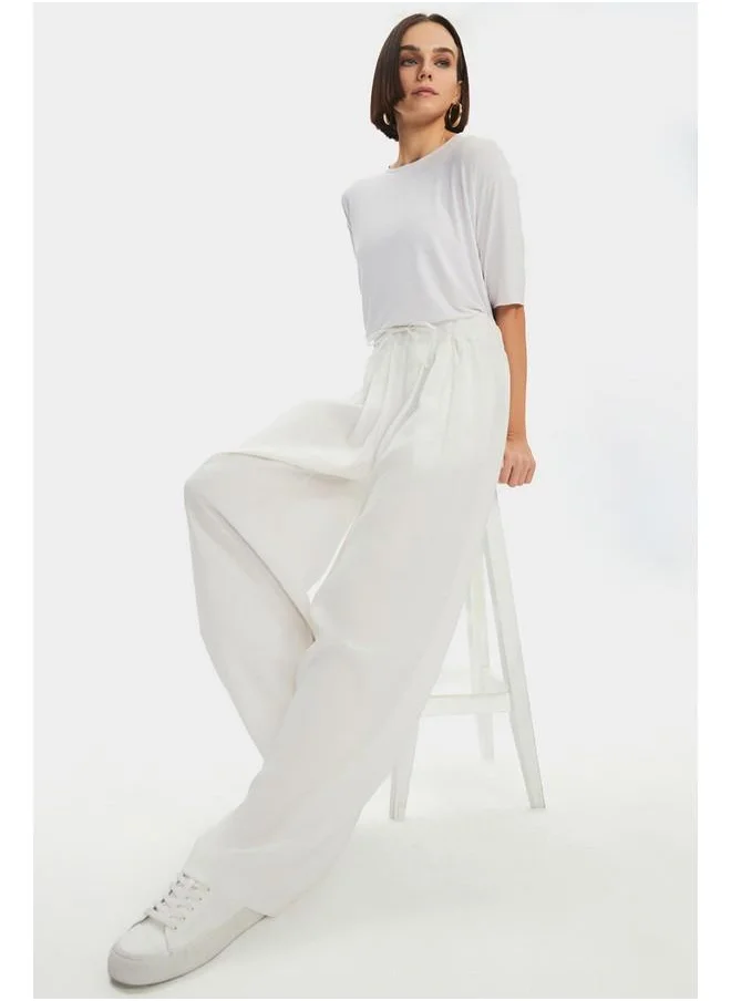 جون June Viscose Blend Flowy Trouser White