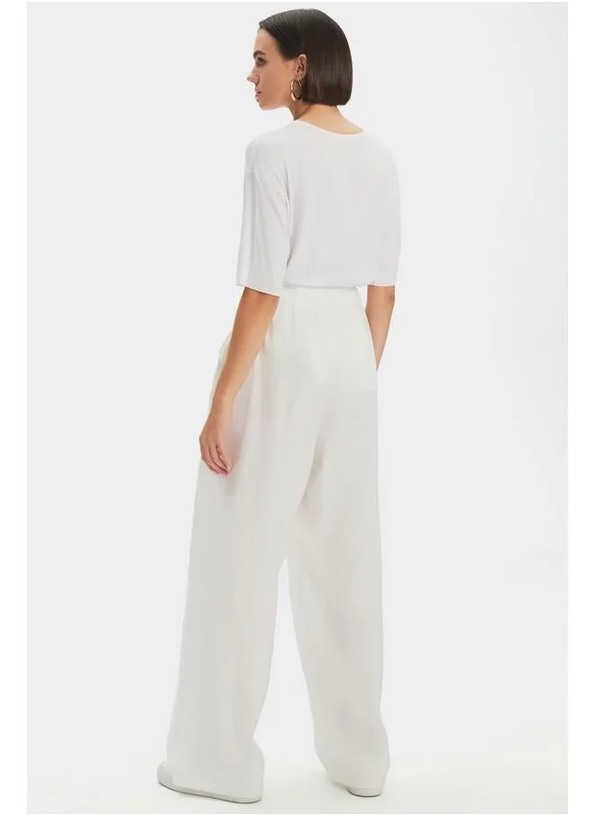 جون June Viscose Blend Flowy Trouser White
