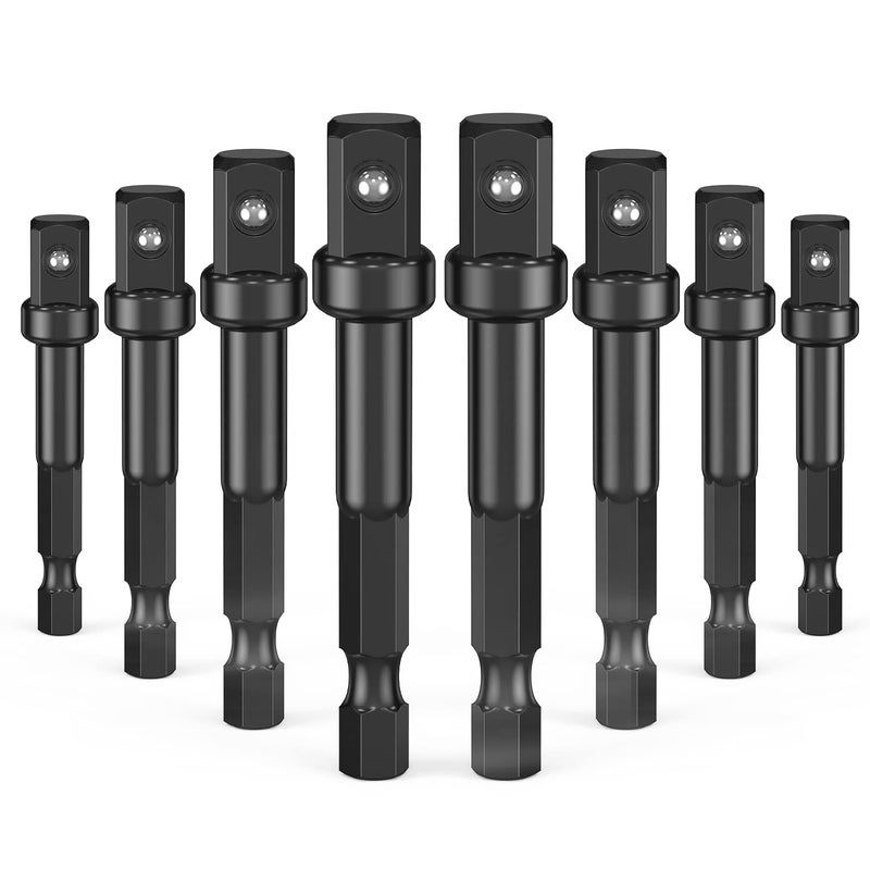 38 Impact Adapter 8 Pack Socket Adapter 14 Inch to 38 Socket Adapter Kit for Impact Driver Automotive DIY Extension Socket Driver Bits Handle Nut Driver and Drills