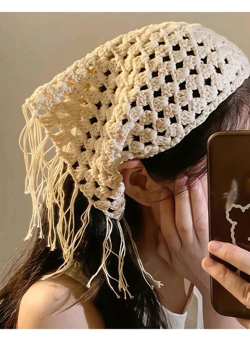 Shein 1pc Women's Solid Color Bohemian Style Hollow Woven Versatile Headscarf For Spring/Summer - Image 1