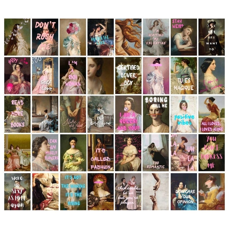 auraposter 40-Piece Aesthetic Mini Poster Set (15x10 cm) – Vintage Art with Modern Quotes | Cute Aesthetic Wall Collage Kit for Room Decor, Dorm, Bedroom, Girls | Cottagecore, Y2K, Feminist Vibe - Image 1