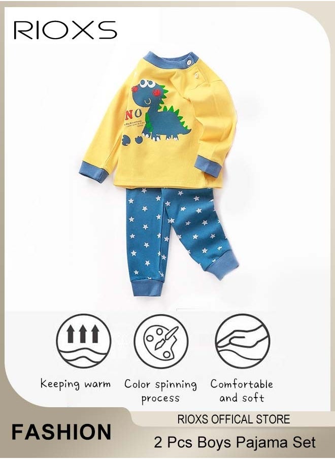 RIOXS - 2 Pcs Boys Pajama Set, Adorable Cartoon Suit, Comfortable Long Sleeve Sleepwear, Pure Cotton Nightwear for Toddler Boys, Suitable for Spring and Fall - Image 1