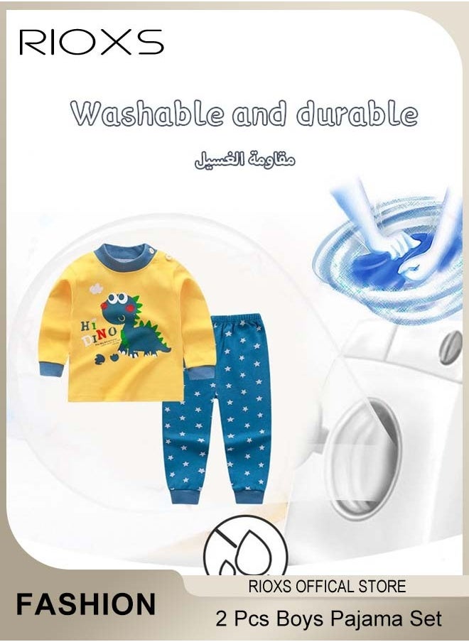 RIOXS - 2 Pcs Boys Pajama Set, Adorable Cartoon Suit, Comfortable Long Sleeve Sleepwear, Pure Cotton Nightwear for Toddler Boys, Suitable for Spring and Fall - Image 1
