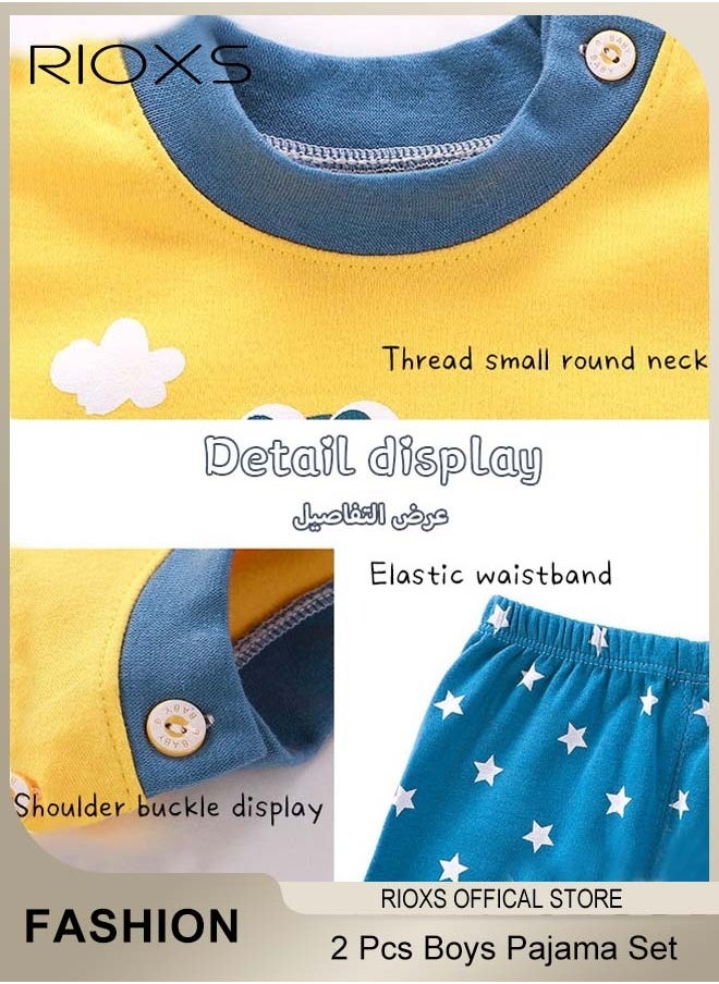 RIOXS - 2 Pcs Boys Pajama Set, Adorable Cartoon Suit, Comfortable Long Sleeve Sleepwear, Pure Cotton Nightwear for Toddler Boys, Suitable for Spring and Fall - Image 1