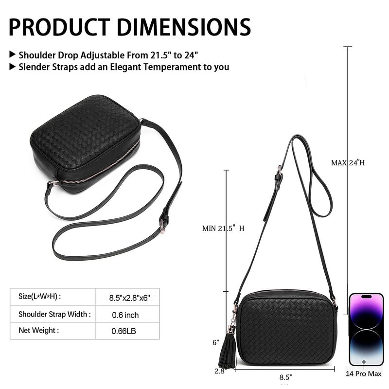 AFKOMST Woven Crossbody Bags for Women Small Summer Purse and Boho Cross Body Handbag with Tassel, Vegen Leather, Black - Image 4