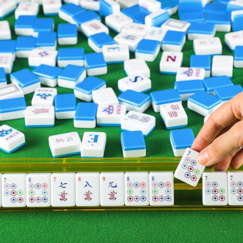 Arrowbash 160 Pcs American Mah Jong Set 1.2 x 0.87 Inches Blue Back Melamine Mini Mahjong Tiles, Carved Pattern for Adult Social Games, Mahjong Lovers, Beginners - Image 5