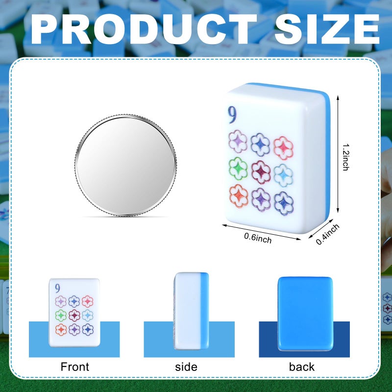 Arrowbash 160 Pcs American Mah Jong Set 1.2 x 0.87 Inches Blue Back Melamine Mini Mahjong Tiles, Carved Pattern for Adult Social Games, Mahjong Lovers, Beginners - Image 2