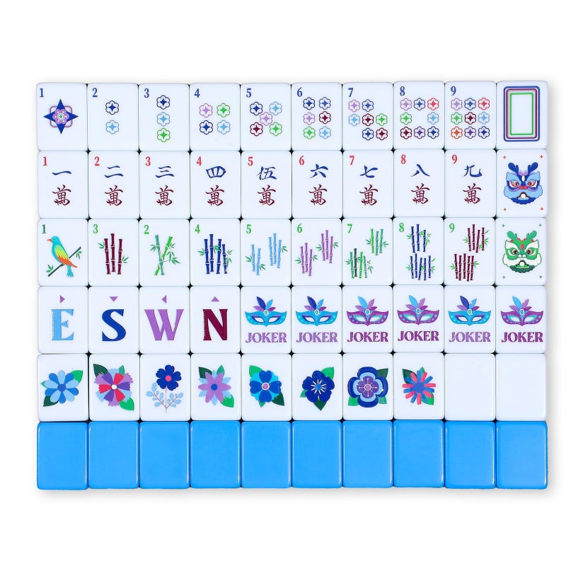 Arrowbash 160 Pcs American Mah Jong Set 1.2 x 0.87 Inches Blue Back Melamine Mini Mahjong Tiles, Carved Pattern for Adult Social Games, Mahjong Lovers, Beginners - Image 1
