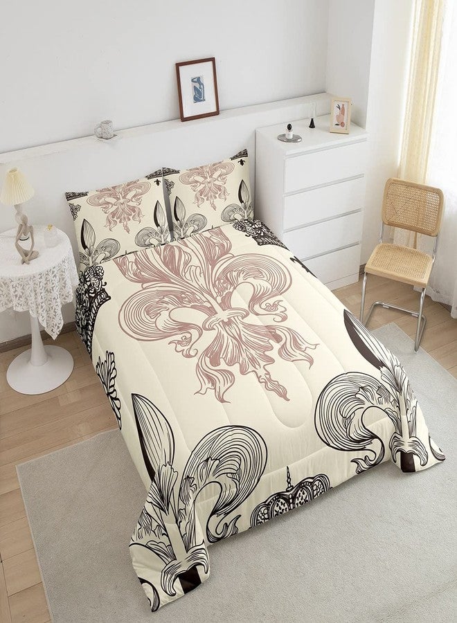 Feelyou Fleur-De-Lis Bedding Set Vintage European Pattern Comforter Set for Kids Boys Girls Boho Room Decor Comforter Bohemian Retro Quilt Set 3Pcs King Size - Image 3