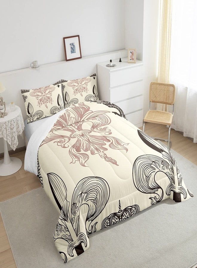 Feelyou Fleur-De-Lis Bedding Set Vintage European Pattern Comforter Set for Kids Boys Girls Boho Room Decor Comforter Bohemian Retro Quilt Set 3Pcs King Size - Image 4
