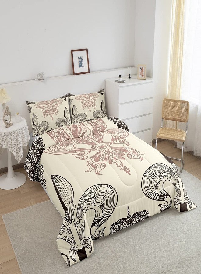 Feelyou Fleur-De-Lis Bedding Set Vintage European Pattern Comforter Set for Kids Boys Girls Boho Room Decor Comforter Bohemian Retro Quilt Set 3Pcs King Size - Image 2
