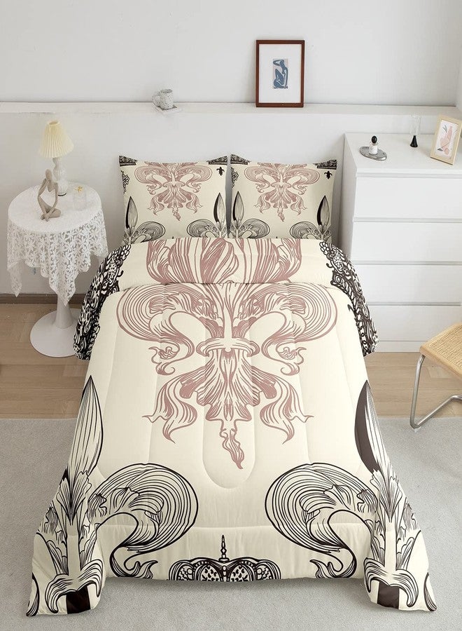 Feelyou Fleur-De-Lis Bedding Set Vintage European Pattern Comforter Set for Kids Boys Girls Boho Room Decor Comforter Bohemian Retro Quilt Set 3Pcs King Size - Image 1