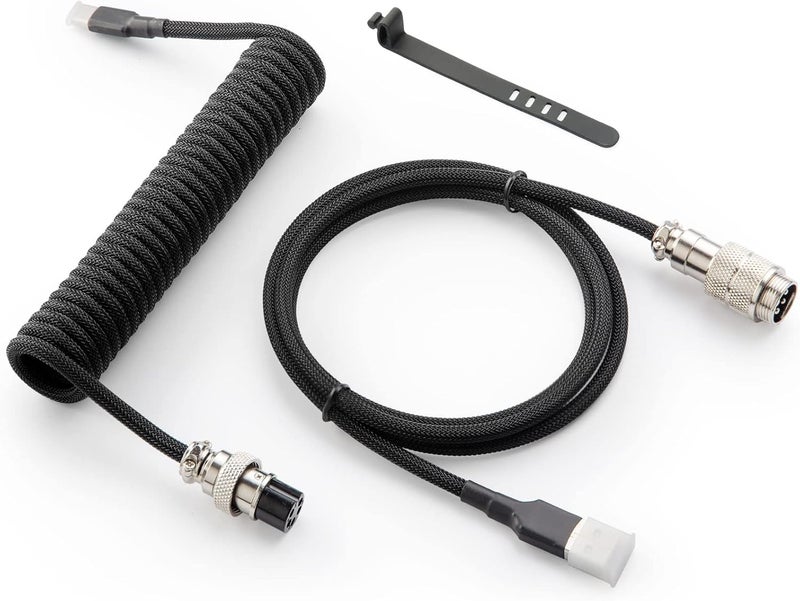 GUNMJO كابل USB-C ملتف مخصص من Pro للوحات مفاتيح الألعاب، كابل لوحة مفاتيح ميكانيكي مزدوج التغليف مع أفياتور معدني قابل للفصل، 1.5 متر USB-C إلى USB-A، لون أسود كلاسيكي - Image 1
