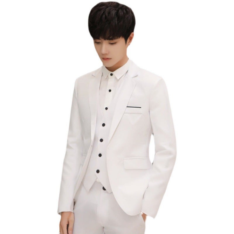 Mens 2024 foreign trade new mens fashion business two-piece suit suit ebay Korean slim suit trendy White flat collar two-piece set 