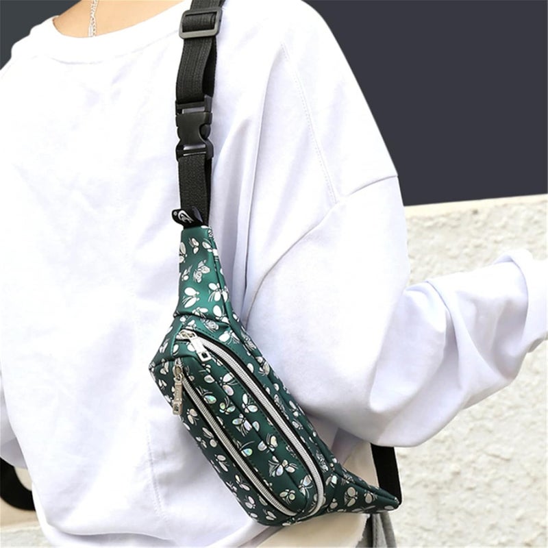 cheekyglo Fanny Packs for Women Men Shiny Waist Bags Water Resistent Waist Bum Bag for Festival Party Travel Rave Hiking Outdoor Activities,Green - Image 2