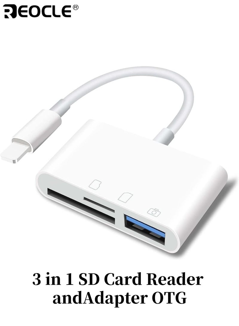 REOCLE 3 in 1 SD Card Reader for iPhone iPad USB C Camera Adapter OTG Compatible with SD TF Card Memory Card Reader for Photo Video File Transfer  for Travel Home Office Use - Image 1