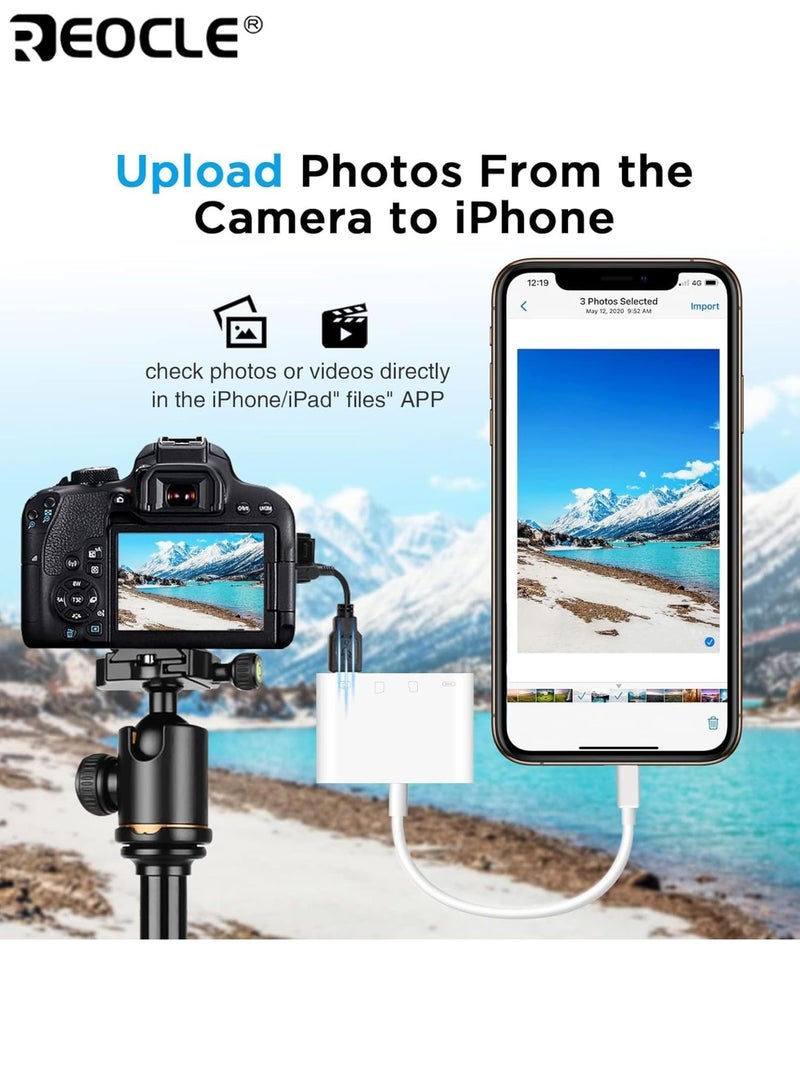 REOCLE 3 in 1 SD Card Reader for iPhone iPad USB C Camera Adapter OTG Compatible with SD TF Card Memory Card Reader for Photo Video File Transfer  for Travel Home Office Use - Image 4