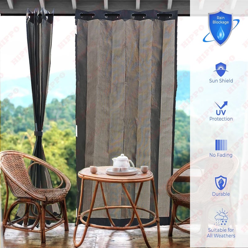 HIPPO 260 GSM Waterproof Plastic Outdoor Balcony Curtain Sun Rain Protection Window Curtain 450FTX450FT 2IN1 PebbleGrey 2 PC - Image 2