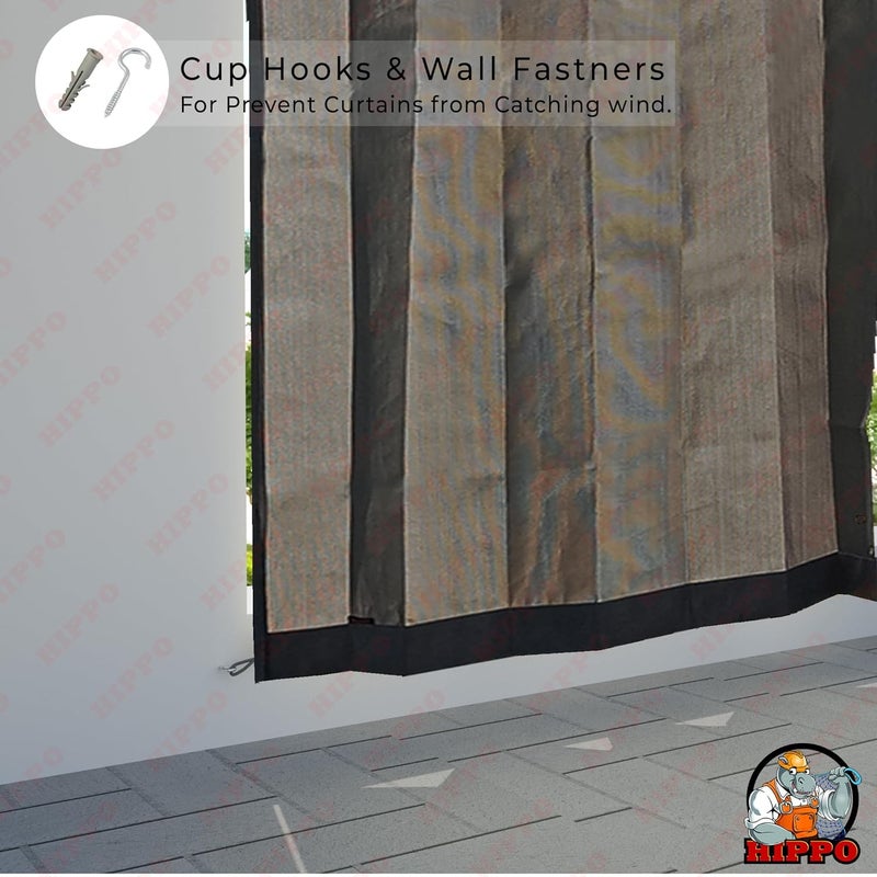 HIPPO 260 GSM Waterproof Plastic Outdoor Balcony Curtain Sun Rain Protection Window Curtain 450FTX450FT 2IN1 PebbleGrey 2 PC - Image 5